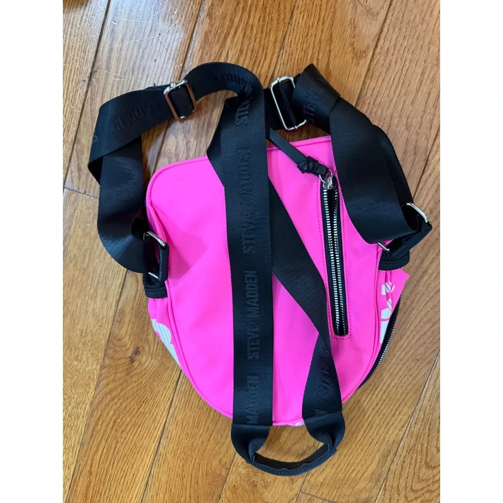 Steve Madden Neon Pink Nylon Mini Backpack Logo Print Sporty Y2K Bag